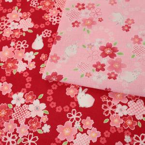 いろは日和 桜とうさぎ ツムギクロス 50cm単位 | 切売り 切り売り 生地 布 布地 コットン100％ 和風 和調