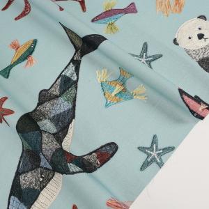 生地 布 KARI ISHIKAWA in the sea シーチング 50cm単位 | 切売り 切り売り 布地 イシカワカリ 海の生き物 かわいい