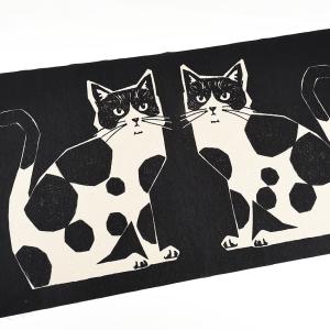 生地 布 echino NekoNoe TWO CAT 綿麻キャンバスパネル 110×62cm カットクロス | 布地 はぎれ カット布 ねこ ネコ 猫