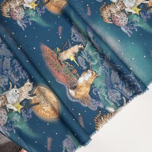生地 布 365 CAT.ART 月あかりの猫 シーチング 50cm単位 | 切売り 切り売り 布地 かわいい おしゃれ ねこ 猫 ネコ キャット