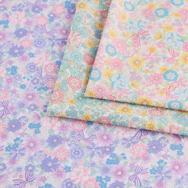 ストライプリボン&amp;フラワー ブロード 50cm単位｜ 花柄  花 切売り 切り売り 生地 布 布地 ...