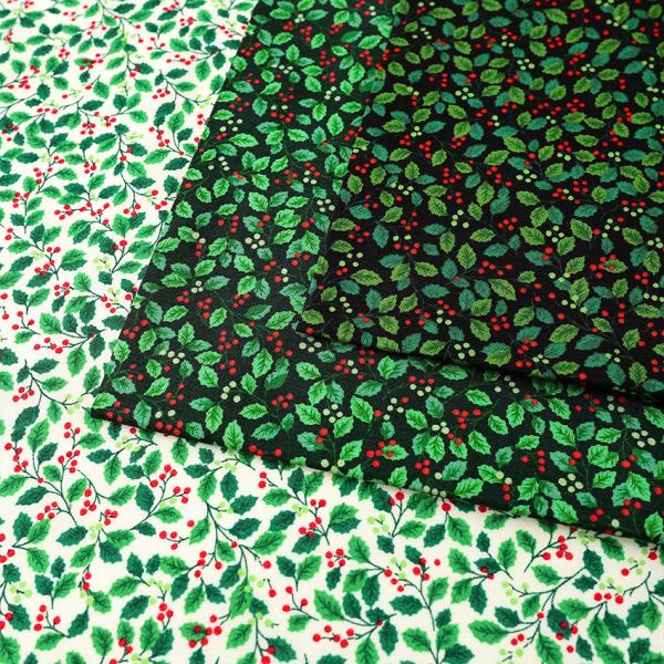 Xmas col ヒイラギと実 スケア 50cm単位 | 切売り 切り売り 生地 布 布地 コットン...