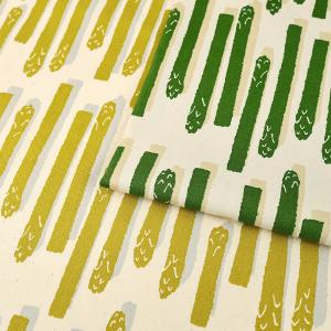 Aspara Stripe オックス 50cm単位 | 切売り 切り売り 生地 布 布地 コットン100％ 北欧風 北欧調 かわいい ストライプ グリーン 緑 食べ物柄 ナチュラル