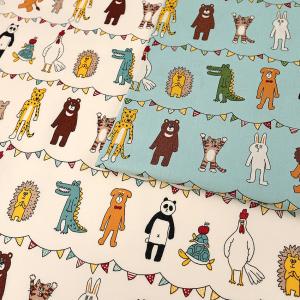 un/no KUSUTTO Animal柄 シーチング 50cm単位 | 切売り 切り売り 生地 布 布地 くすっと コットン100％ 動物柄 アニマル柄 男の子 女の子 ヘタウマ