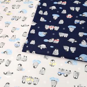 ふわふわアニマル ペンギン シーチング 50cm単位 | 切売り 切り売り 生地 布 布地 コットン100％ ぺんぎん 鳥柄 動物柄 アニマル柄 かわいい