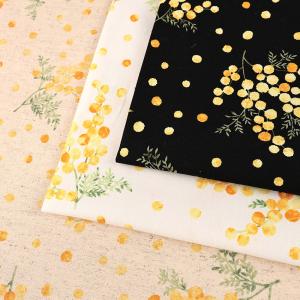 ミモザ柄 綿麻キャンバス 50cm単位 | 切売り 切り売り 生地 布 布地 コットンリネン 花柄 フラワー柄 フラワープリント 植物柄 ボタニカル柄