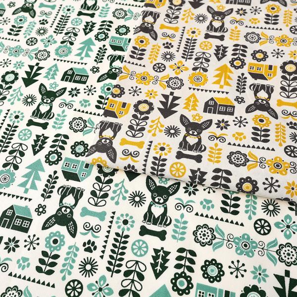 北欧風チワワ柄 オックス 50cm単位 | 切売り 切り売り 生地 布 布地 コットン100％ 北欧...