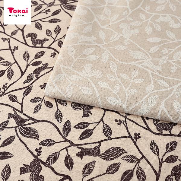 綿麻エッチングリーフ リス 綿麻キャンバス 50cm単位 | 切売り 切り売り 生地 布 布地 コッ...