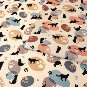 ねこシルエット柄 オックス 50cm単位 | 切売り 切り売り 生地 布 布地 猫 ねこ ネコ キャット かわいい