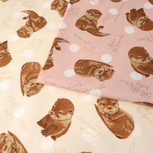 カワウソ柄 オックス 50cm単位 | 切売り 切り売り 生地 布 布地 コットン100％ かわいい 動物柄 アニマル柄 かわうそ ドット柄 水玉柄