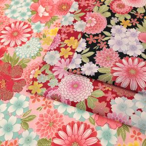 金粉 花和柄 豪華牡丹 スケア 50cm単位 | 切売り 切り売り 生地 布 布地 コットン100％ 和柄 和調 和風