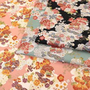 金粉 花和柄 雲海に宝花 50cm単位 | 切売り 切り売り 生地 布 布地 コットン100％ 和柄 和調 和風