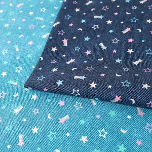 デニム調 スター ラメプリント オックス 50cm単位 | 切売り 切り売り 生地 布 布地 丈夫 コットン100％