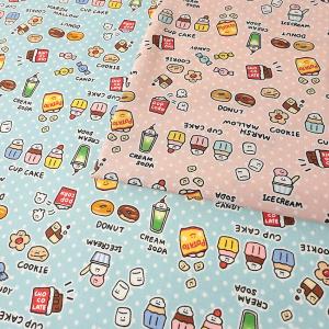 FOOD YURU ワイワイおかし柄 シーチング 50cm単位 | 切売り 切り売り 生地 布 布地 コットン100％ かわいい
