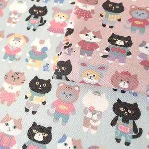 Nuance Kids ねこの行列柄 CB 50cm単位 | 切売り 切り売り 生地 布 布地 コットン100％ かわいい 猫 ネコ