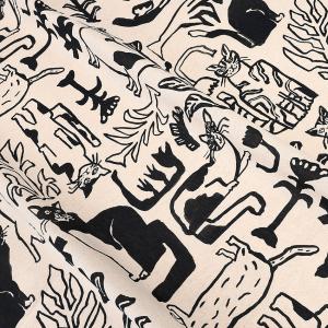 生地 布 NekoNoe Ayano Tamuro 猫と植物 綿麻キャンバス 50cm単位 | 切売り 切り売り 布地 コットンリネン ねこ 猫 ネコ