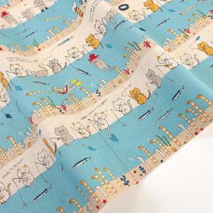 釣り猫 feat.チンアナゴ 綿麻キャンバス 50cm単位 | 切売り 切り売り 生地 布 布地 コットンリネン コットンこばやし