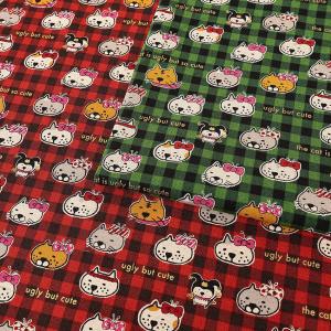 ブサカワ猫 綿麻キャンバス 50cm単位 | 切売り 切り売り 生地 布 布地 コットンリネン かわいい 猫柄 ねこ ネコ