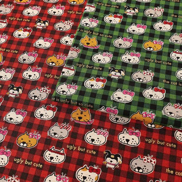 ブサカワ猫 綿麻キャンバス 50cm単位 | 切売り 切り売り 生地 布 布地 コットンリネン かわ...