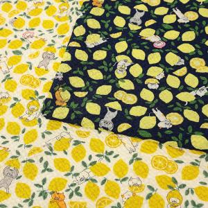 生地 布 レモンねこ リップル 50cm単位 | 切売り 切り売り 布地 コットンこばやし ねこ 猫 ネコ フルーツ 柄