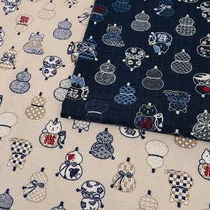 生地 布 福福 猫ひょうたん サザンクロス 50cm単位 | 切売り 切り売り 布地 猫 ネコ ねこ 和風 和調 和柄 縁起物