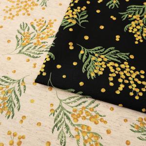 生地 布 ミモザ柄 綿麻シーチング 50cm単位 | 切売り 切り売り 布地 コットンリネン 花柄 フラワー柄