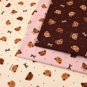 生地 布 Bear ribbon柄 オックス 50cm単位 | 切売り 切り売り 布地 ベア リボン くま クマ りぼん かわいい コットン100％