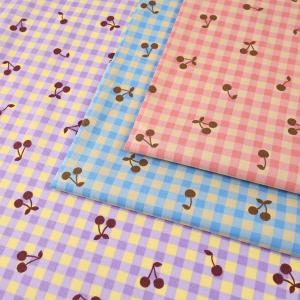 生地 布 Cherry check柄 オックス 50cm単位 | 切売り 切り売り 布地 チェリー チェック柄 ギンガムチェック かわいい