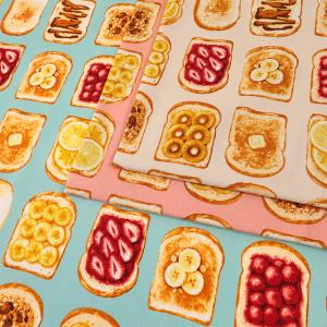 生地 布 トースト柄 オックス 50cm単位 | 切売り 切り売り 布地 かわいい 食パン スイーツ オープンサンド 食べ物 フード 柄