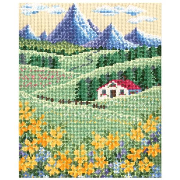 刺繍 キット オリムパス オノエ・メグミの物語からの花咲く風景 アルプスの山並みとハイジの花畑