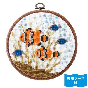 オリムパス かんたんクロス・ステッチ なかよしな海洋生物 クマノミ 7527 キット | 刺繍キット 刺しゅう ししゅう 初心者 親子 簡単 くまのみ 海の生き物 動物｜shugale1