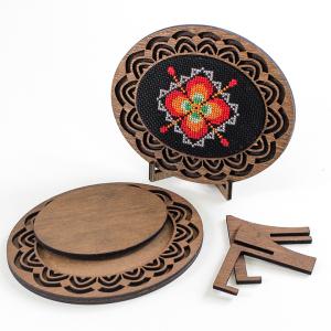 刺繍 透かし模様のプチフレーム 楕円 ダークブラウン 内寸81×62mm 中板 スタンド付き   刺繍ベース 木製 刺しゅう額 飾り土台 貼り付けフレーム