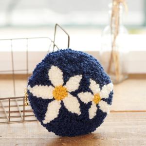 パンチニードル スターターキット ラウンド フラワーポーチ   毛糸 刺し埋める もこもこ 極太の専用針 クッション 小物入れ ポーチ