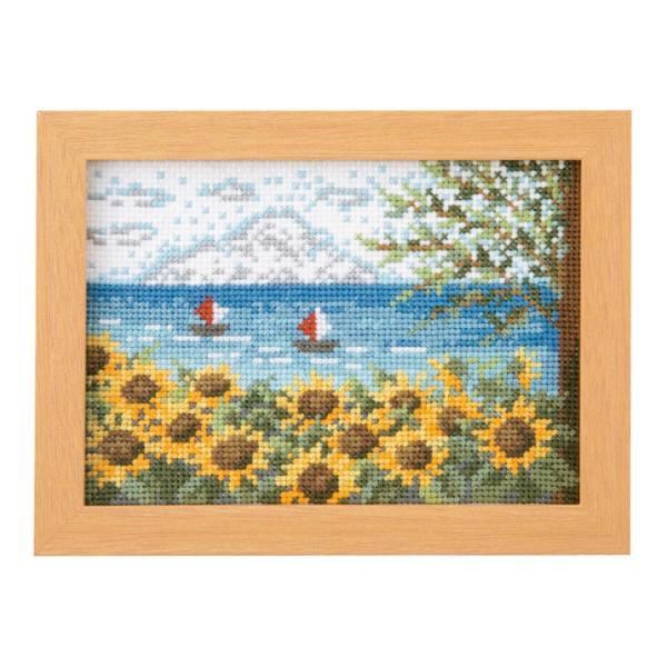 オリムパス 12ケ月の小さな花風景 8月 ヒマワリと海 7548 刺しゅうキット