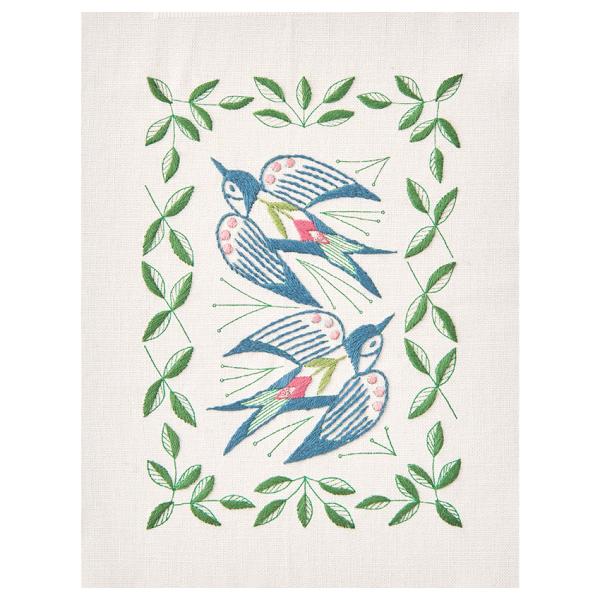 コスモ マカベアリス 刺しゅうを楽しむ プリントクロス つばめと植物の模様 ペールグレー 刺繍糸7色...