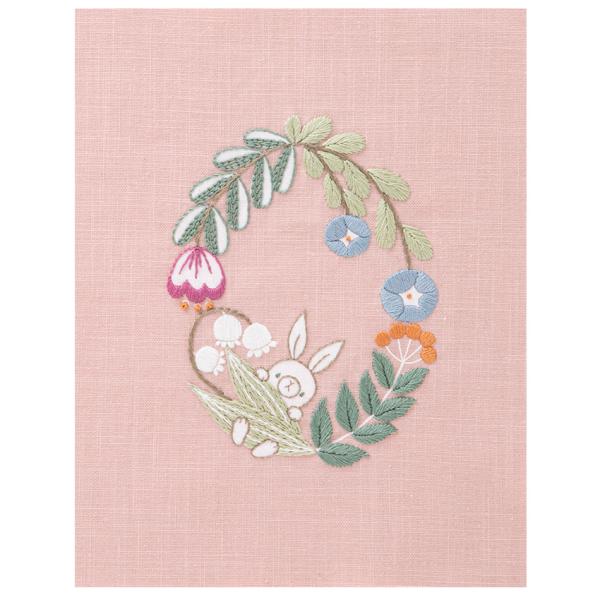 コスモ コハナ 刺しゅうを楽しむ プリントクロス うさぎとお花のリース ピンク 刺繍糸7色セット 5...