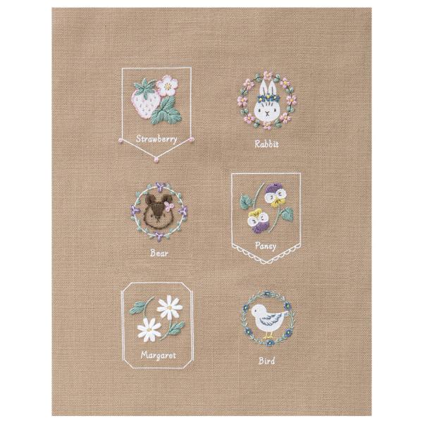 コスモ コハナ 刺しゅうを楽しむ プリントクロス 森のかわいいミニモチーフ モカベージュ 刺繍糸7色...