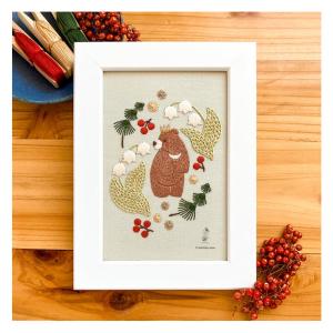 近藤朱さんの刺繍額キット 文鳥とミモザ ノーマル | こんどう あか