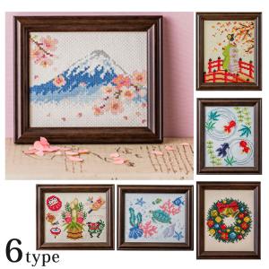 戸塚刺繍　花柄刺繍アート フレーム付き 戸塚刺しゅう 地刺しキット 花模様のミニ額 No.114／地刺しの連続模様3