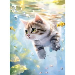 ダイヤモンドアート セット 四角ビーズ 猫 Diving Cat ダイアモンドアート 動物 スクエア...