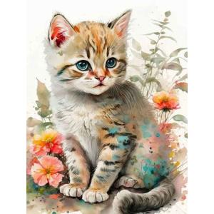 ダイヤモンドアート 猫と黄色の花 四角ビーズ スクエア ダイヤモンド