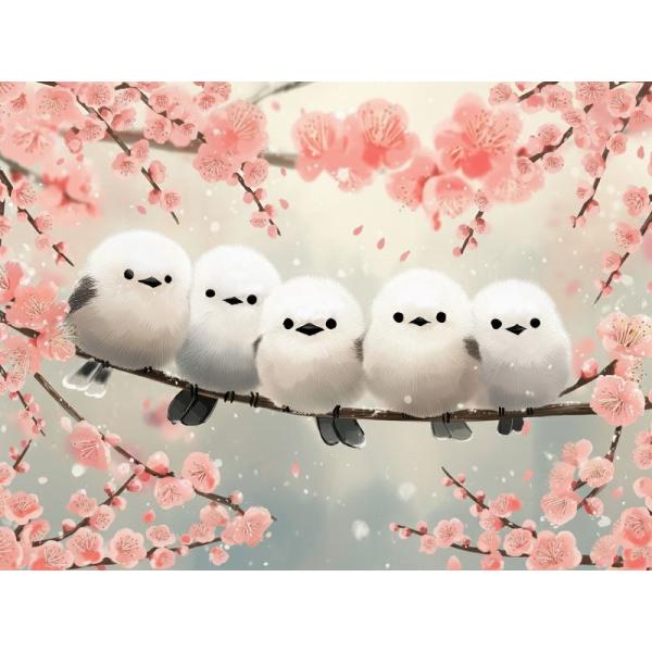 ダイヤモンドアート キット 四角ビーズ 梅の花とシマエナガ 小鳥 ABビーズ スクエア ダイアモンド...