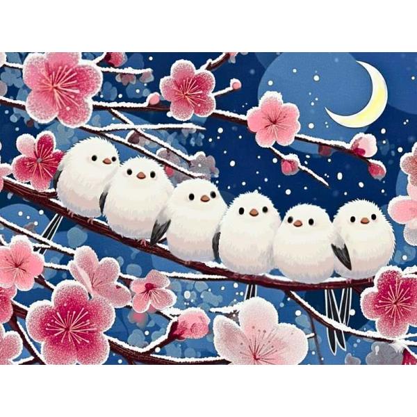 ダイヤモンドアート キット 四角ビーズ 夜のシマエナガ 小鳥 月夜 冬 ABビーズ スクエア ダイア...