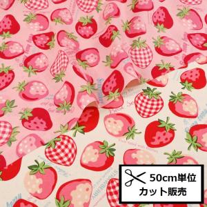 YUWA 有輪商店 シャーティング ソフトチンツ 生地 (50ｃｍ単位) AT119604 松山敦子さん Cutie Berry 30's collection イチゴ いちご ストロベリー 布