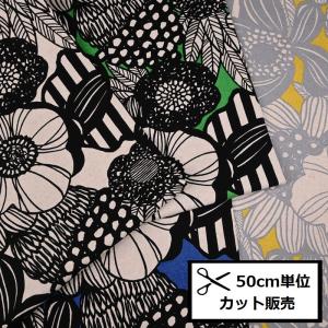 生地 布 う早この布 綿麻 キャンバス 百花 モモカ □ 花柄 北欧風