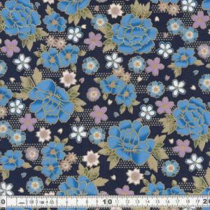 パッチワーク 生地（布）和風 花柄　紺地 10ｃｍ￥58　【30ｃｍ（3）よりカットいたします。】