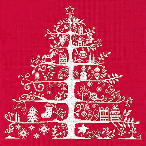 DMC刺繍キット クリスマス（刺しゅう）クロスステッチ クリスマスツリー（レッド/ホワイト）初心者向...