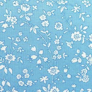 白花 水色地 Marcus fabrics USAプリント生地Aunt Grace’s Apron 巾１１０cm×10cm＝170円（30ｃｍ以上から）｜shugeiya