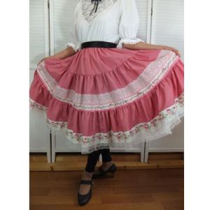 フォークダンス衣装◆フリンジレース使いピンク三段ティアードスカートSK156