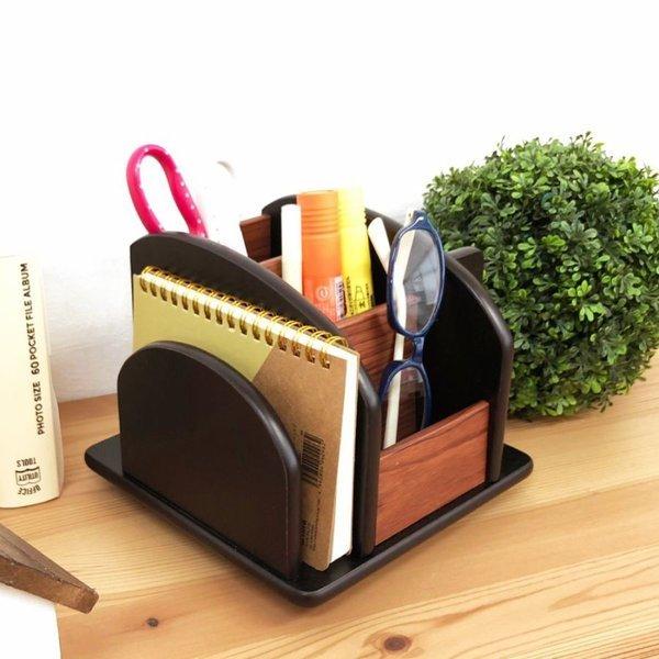 「Ｂ品特価」 卓上収納ケース くるくるラックDX リモコンラック 回転収納 木製 小物入れ 回転卓上...